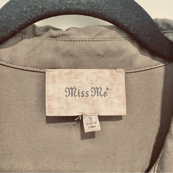 Miss Me Shirt Dress Women's Sz. Small Button Down Olive Green Floral Embroidery - Picture 3 of 12
